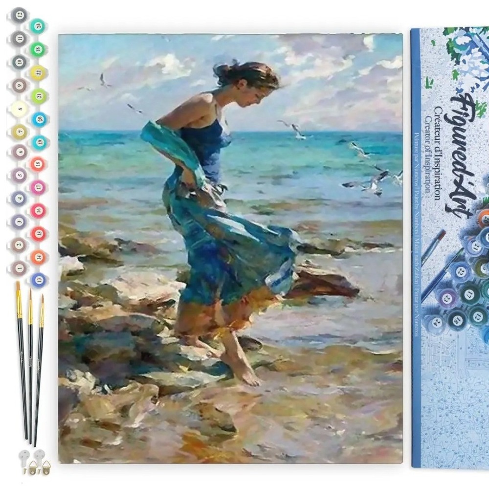 Figured Art Paint by Numbers Kit Coastal Woman 16x20 Acrylic Canvas